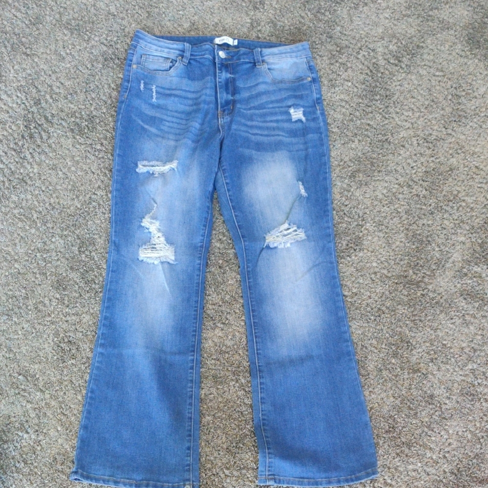 Rue21 Women's Flare Distressed Blue Jeans
